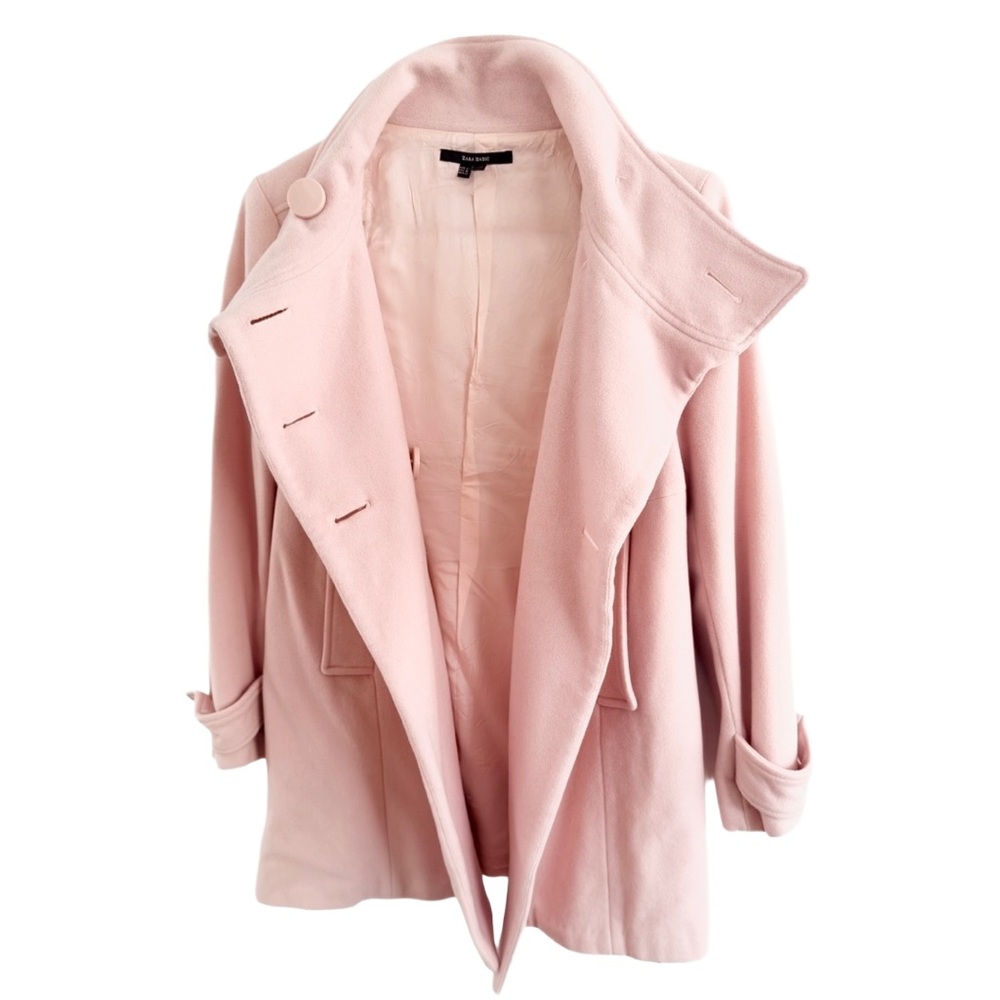 Zara Pink Wool Blend Pea Coat Double Breasted Jacket M Coquette - Picture 6 of 11